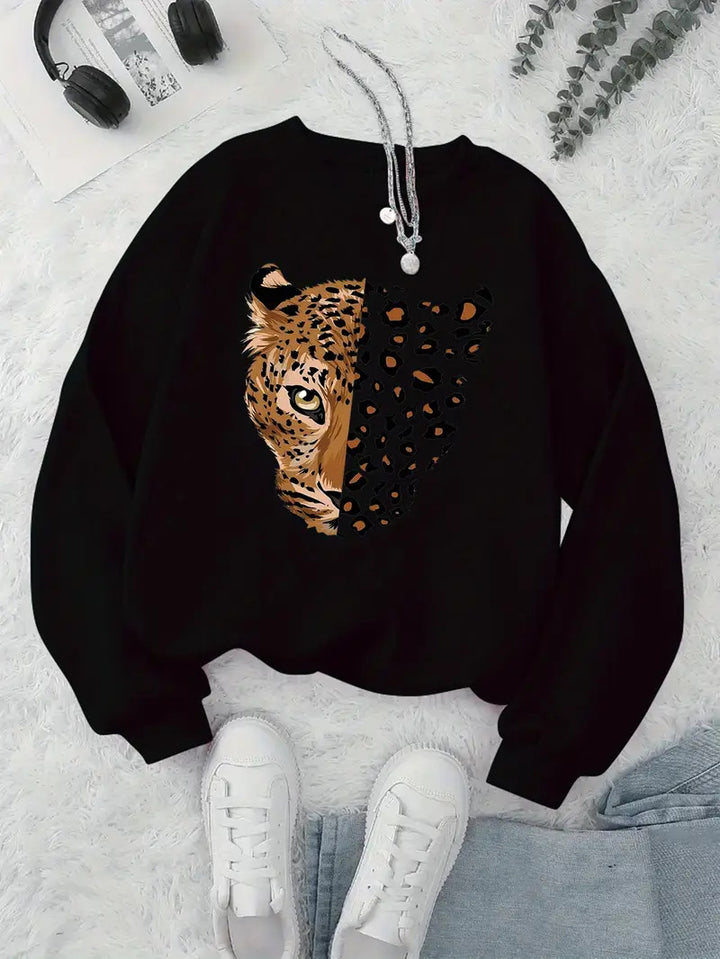 Damen Sweatshirt mit Leopardenmotiven Drune