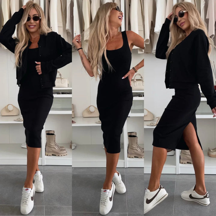 Damen Freizeitkleid mit passender Strickjacke Drune