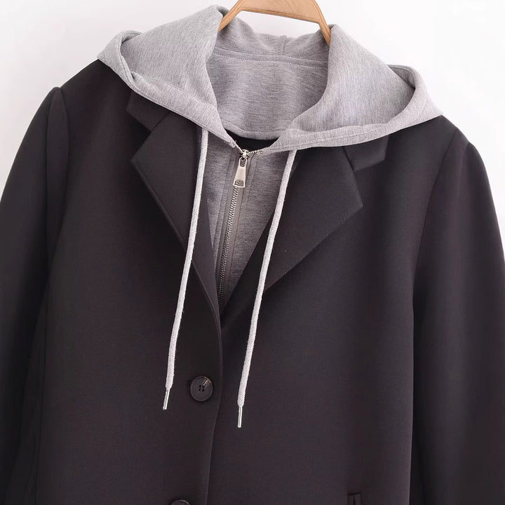 Damen modischer Übergangs-Mantel mit integriertem Kapuzenpullover Drune