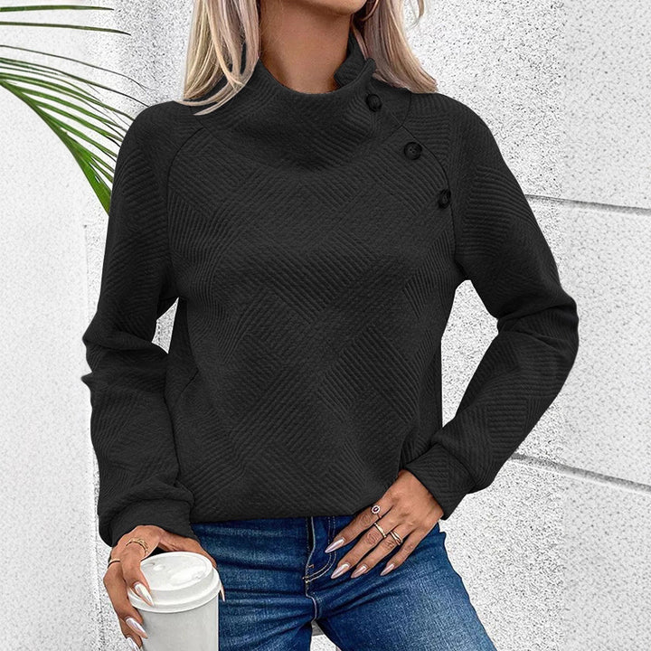 Damen Pullover mit hoher Kragenlinie und stilvollen Knöpfen Drune