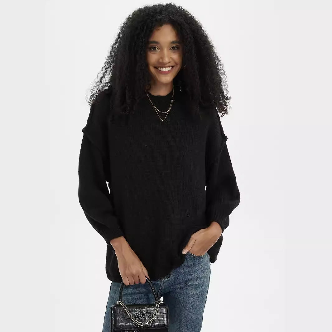 Damen eleganter Strickpullover mit hohem Kragen und lässigem Schnitt Drune