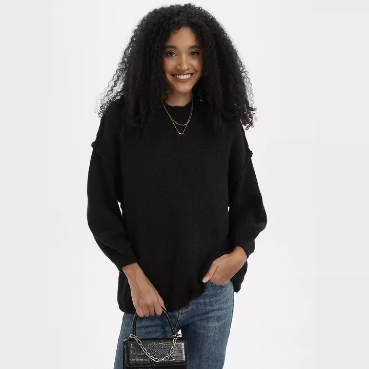 Damen eleganter Strickpullover mit hohem Kragen und lässigem Schnitt Drune