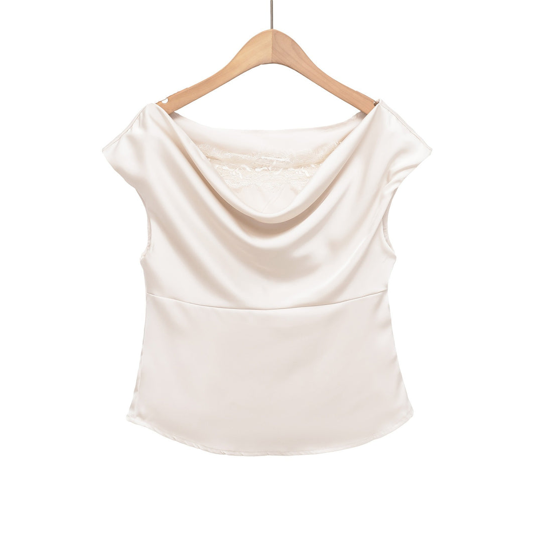 Damen elegante Satinbluse mit raffiniertem Wasserfall-Ausschnitt Drune