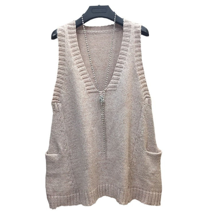 Damen V-Ausschnitt Stricktop mit seitlichen Taschen Drune