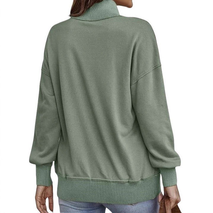 Damen Pullover mit hohem Kragen und Knopfdetails Drune