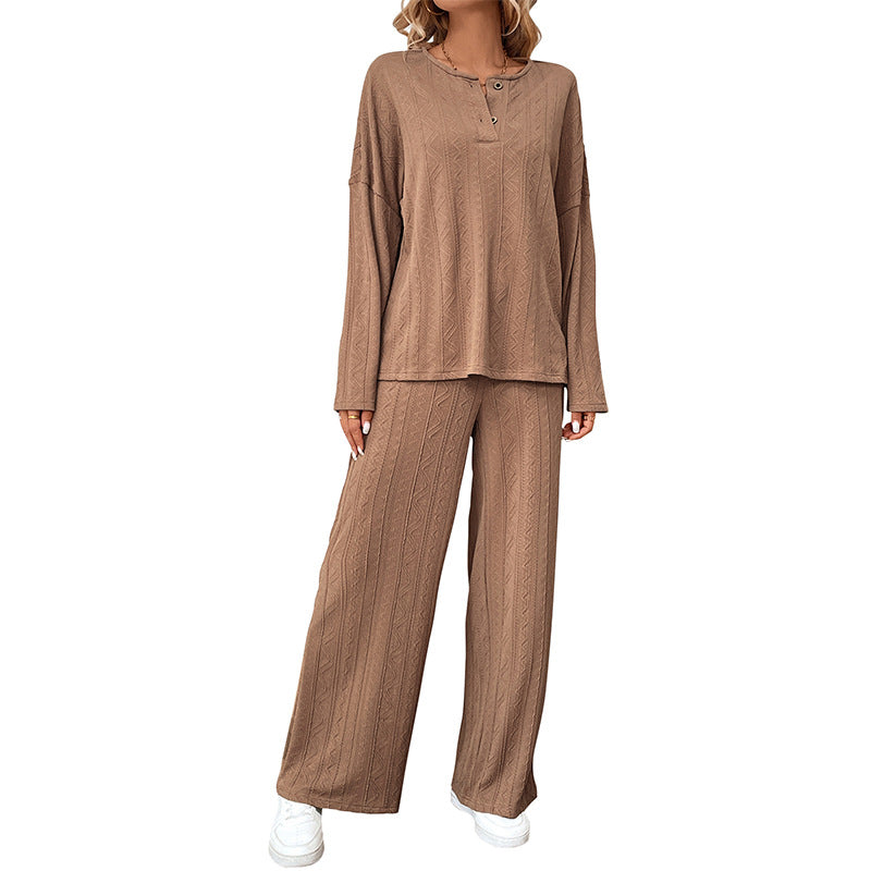 Damen lässiges Strickset mit Pullover und weitem Hose Drune