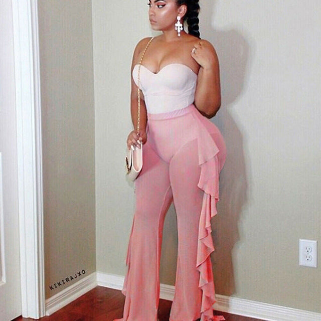 Damen Elegante und luftige Transparent-Hose mit Rüschendetails Drune