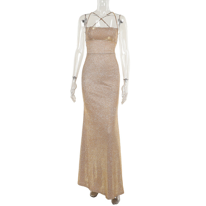 Damen Glitzerndes Kleid mit schmalem Schnitt und verführerischem Rückenausschnitt Drune