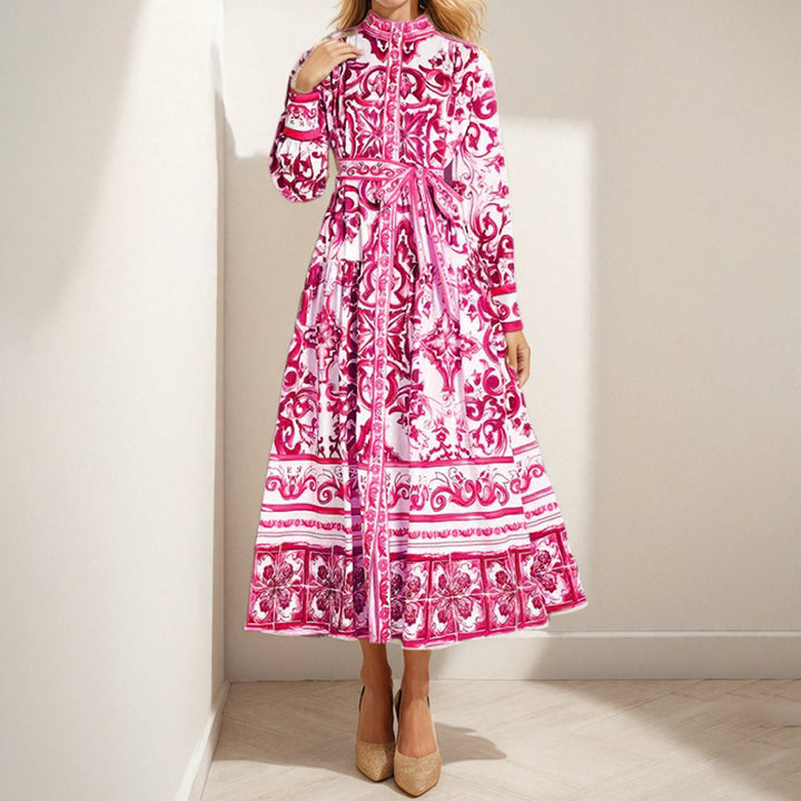 Damen Midikleid im eleganten Barockdesign mit aufwendigen Musterdetails Drune
