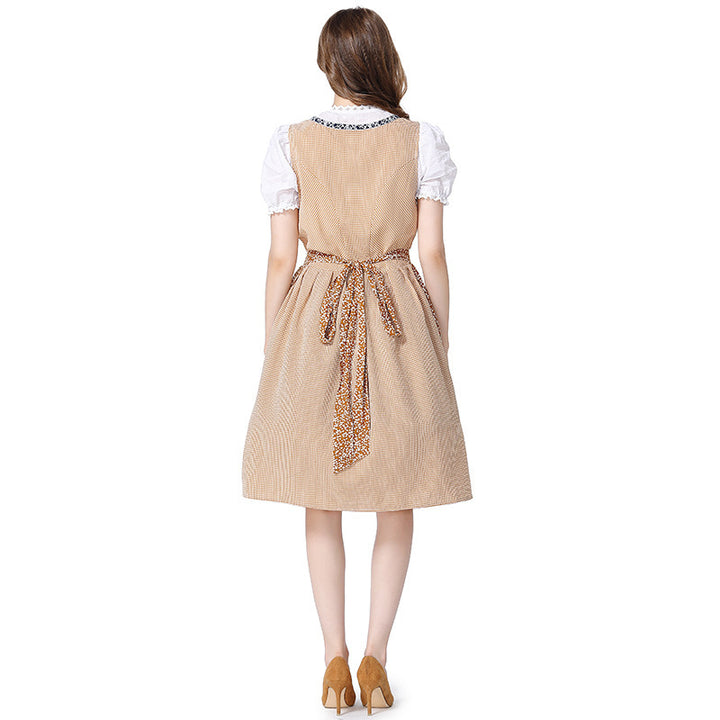 Damen nan traditionelles Oktoberfest Dirndlkleid mit Spitzenbluse, verstellbarer Korsettschnürung und geblümter Schürze Drune