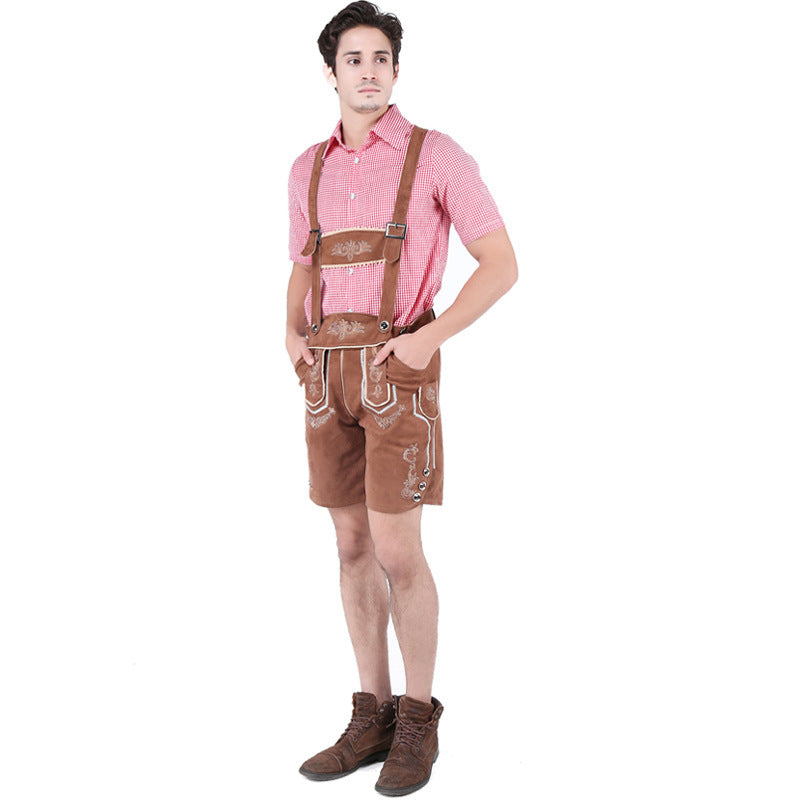 Herren nan Trachtenlederhose kurz mit Latzträgern und filigraner Stickerei Drune
