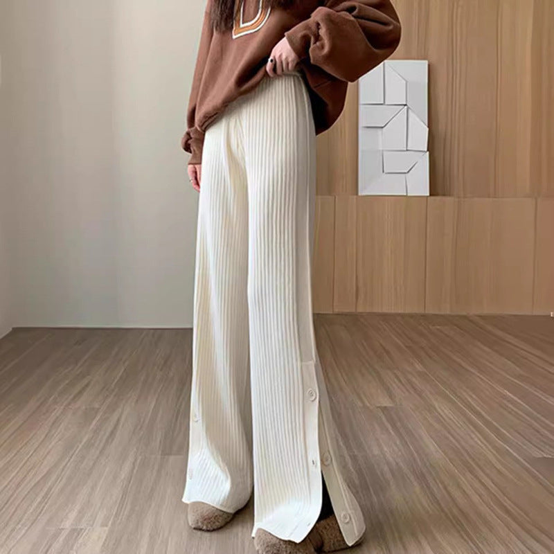Damen Plissierter Palazzo-Hose mit Knopfdetails Drune
