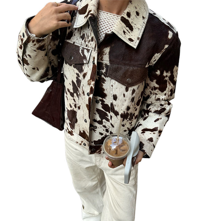 Damen modische Wildlederjacke mit ausgefallenem Tierprint Drune