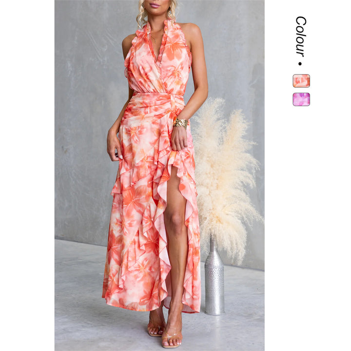 Damen Maxikleid mit fließendem Design und Rüschendetails Drune