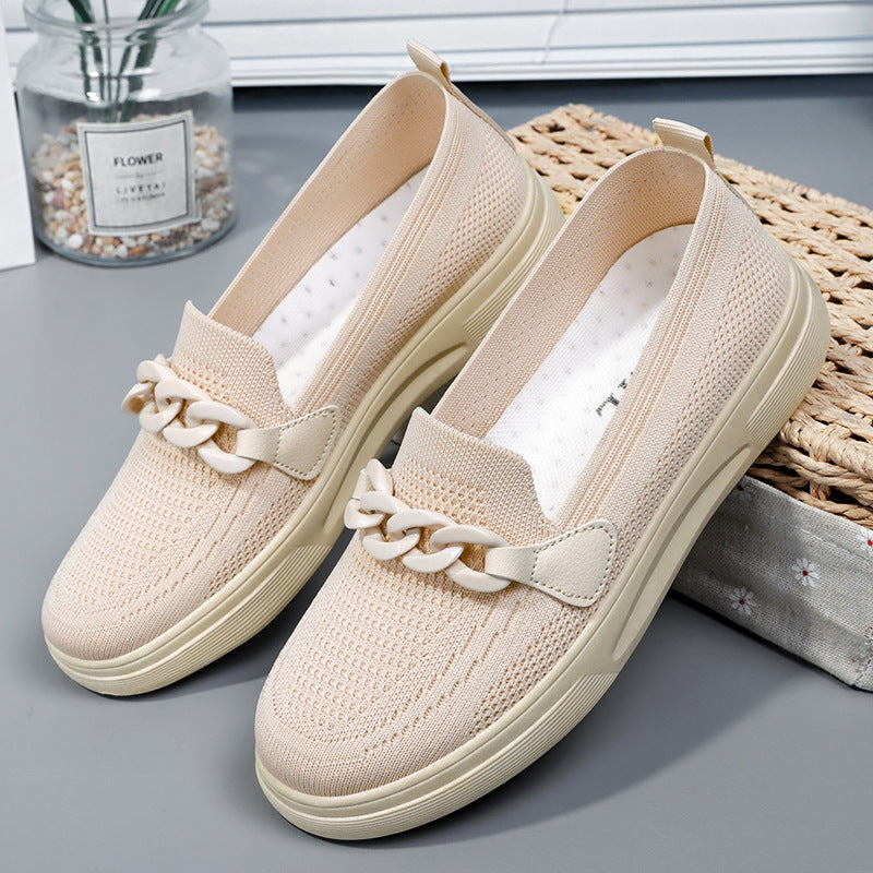 Damen nan komfortabler Strick-Slip-On Loafer mit elastischem Einstieg, dekorativer Kettenapplikation und stoßdämpfender EVA-Leichtsohle Drune