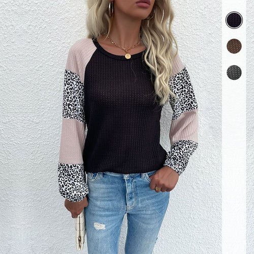 Damen modisches Oberteil mit tierischem Druck und eleganten Puffärmeln Drune