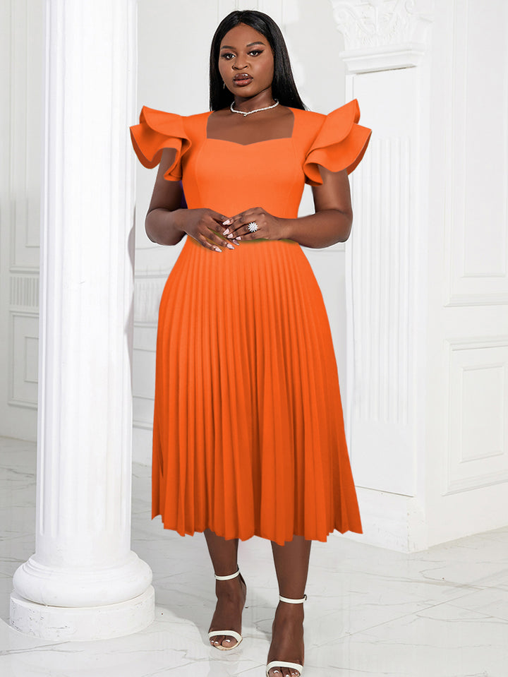 Damen plissiertes Maxikleid mit eleganten Rüschendetails Drune