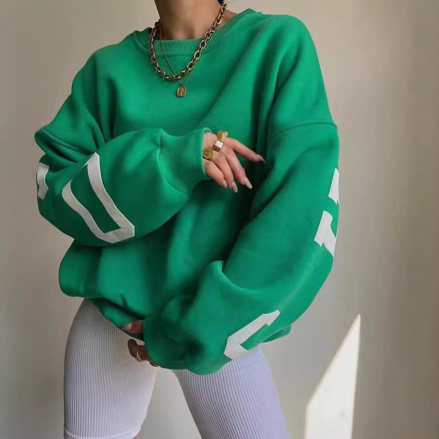 Damen lässiger Oversized Sweater mit kontrastierenden Ärmeln Drune