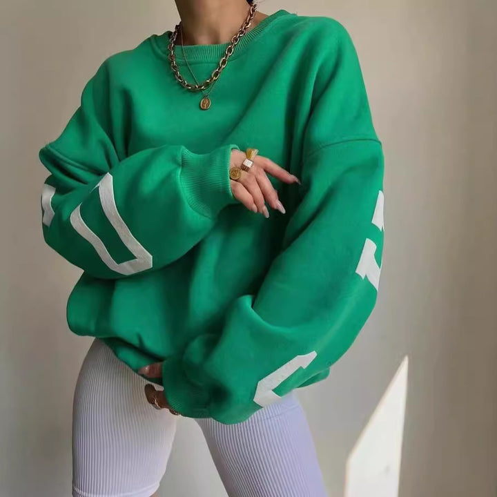 Damen lässiger Oversized Sweater mit kontrastierenden Ärmeln Drune