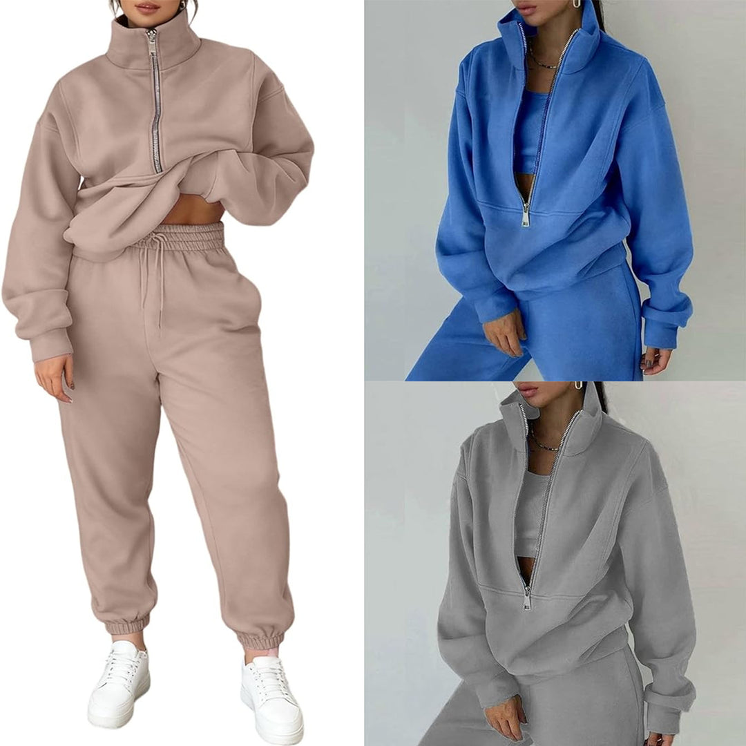 Damen kuscheliger Fleece-Pullover mit hohem Kragen und Reißverschluss Drune