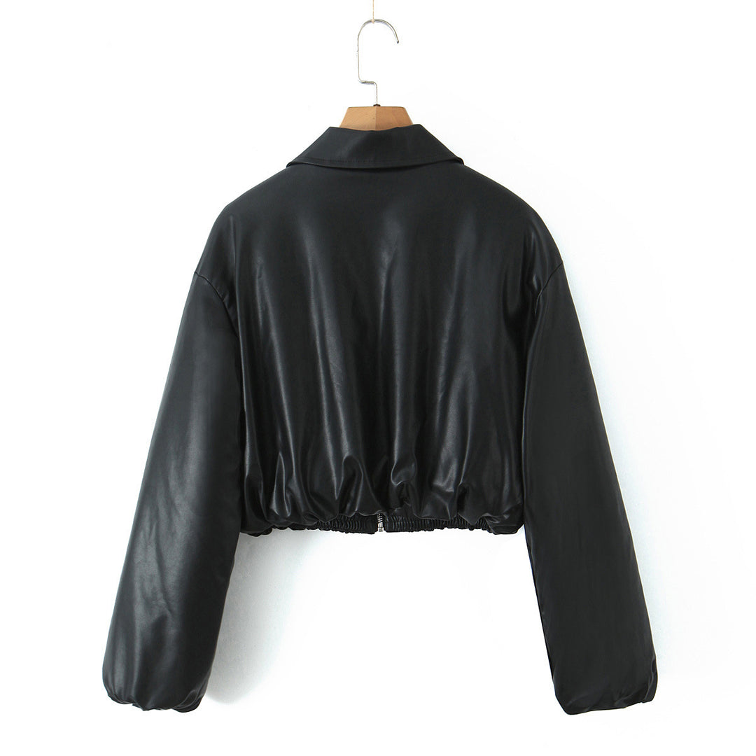 Damen Kunstleder Bikerjacke im lässigen Cropped-Design Drune