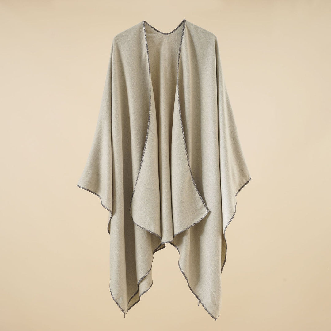 Damen Eleganter Wickelp Poncho aus weichem Wollmix Drune