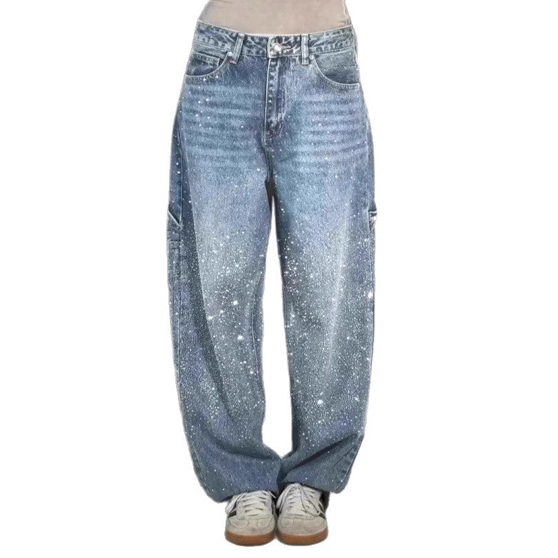 Damen modische Mom-Jeans mit schimmernden Details Drune