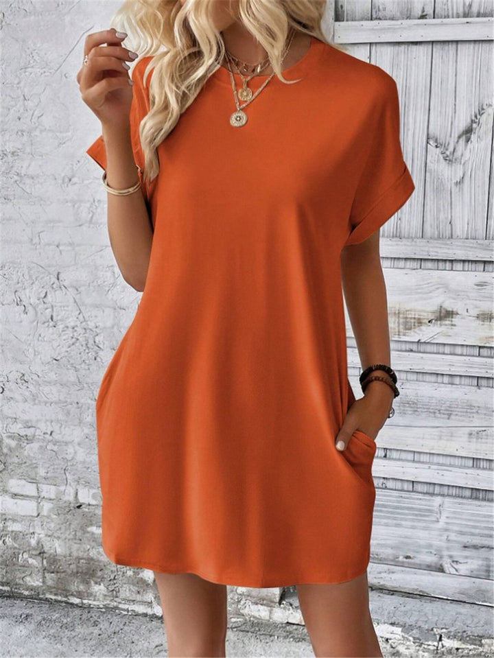 Damen lässiges Kurzarm-Dress mit Seitentaschen Drune