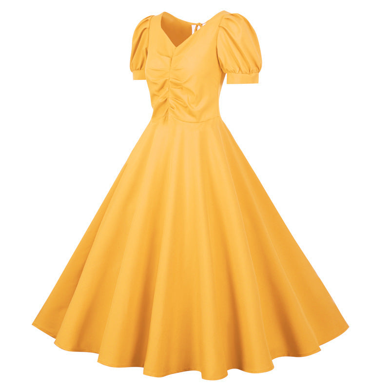 Damen Swingkleid mit eleganter Raffung und kurzen Ärmeln Drune