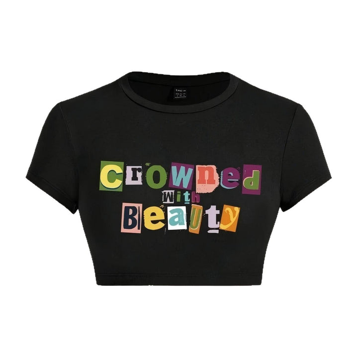 Damen Crop-T-Shirt mit kreativem unvergesslichem Statement Drune