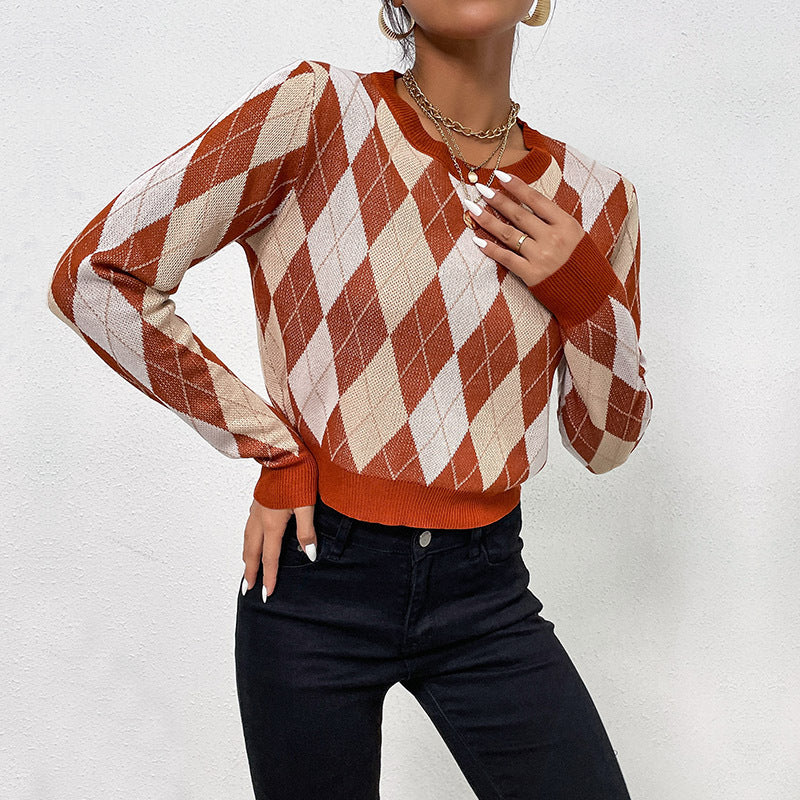 Damen modischer Strickpullover mit Rautenmuster und lässigem Schnitt Drune