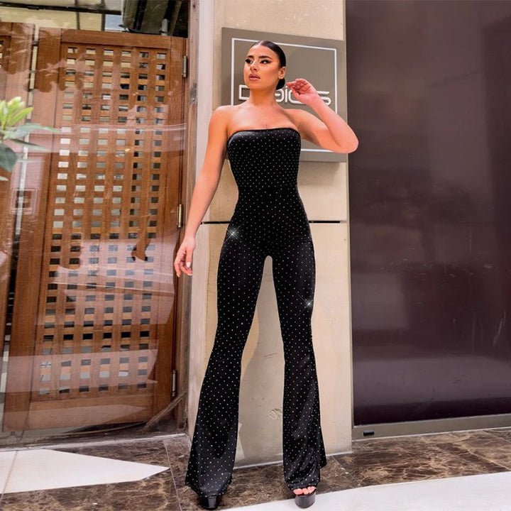 Damen Glamouröses Jumpsuit mit glänzenden Applikationen und schmalem Bein Drune