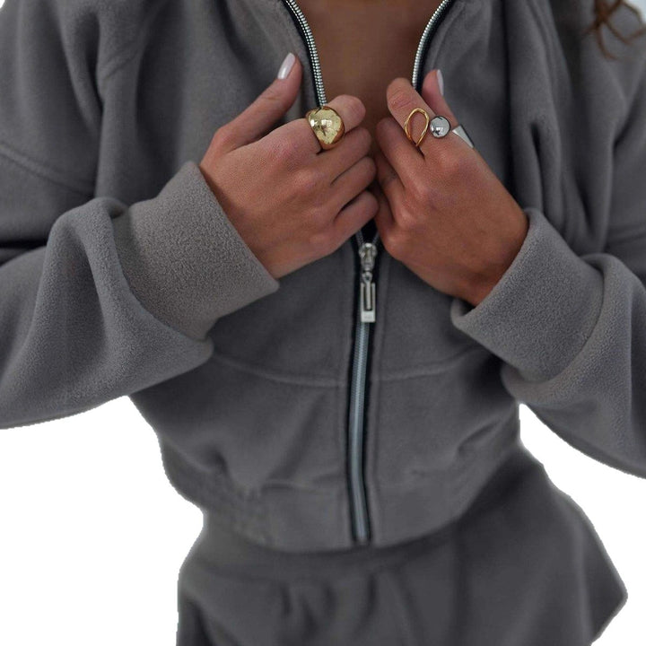 Damen Sportfreizeitanzug mit Cropped Jacke und elastischem Bund Drune