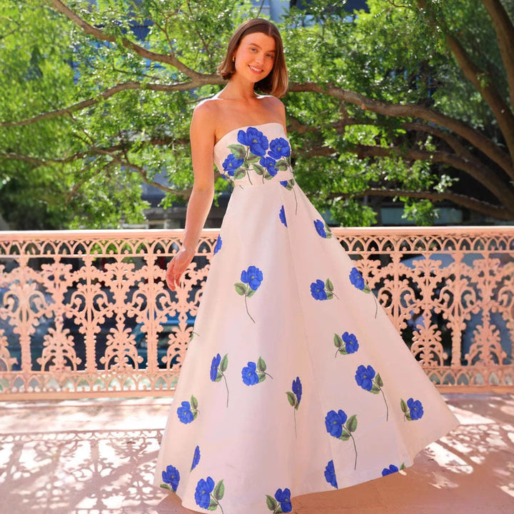 Damen Strapless Maxikleid mit floralem Design Drune
