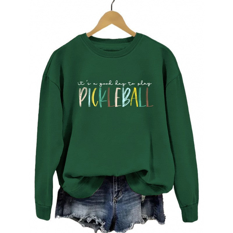 Damen lässiger Sweatshirt mit buntem Pickleball-Druck Drune