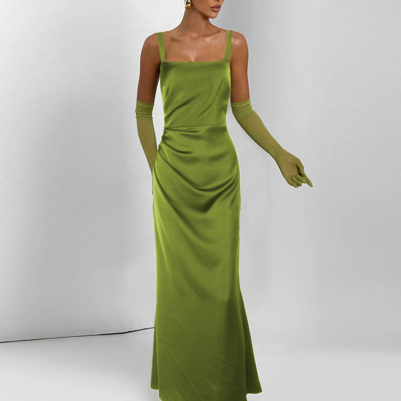 Damen elegantes Abendkleid mit schmalen Trägern und seidigem Fall Drune