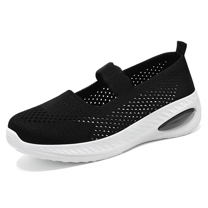 Damen nan atmungsaktiver Strick-Mary-Jane-Sneaker mit elastischem Riemen und sichtbarem Luftkissen-Plateau Drune
