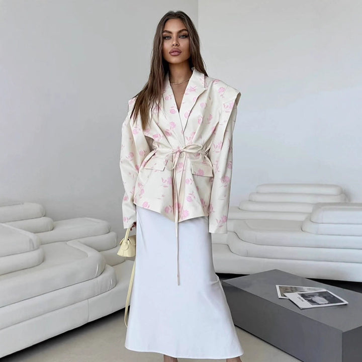 Damen Elegant geflochtener Blazer mit Taillenknoten Drune