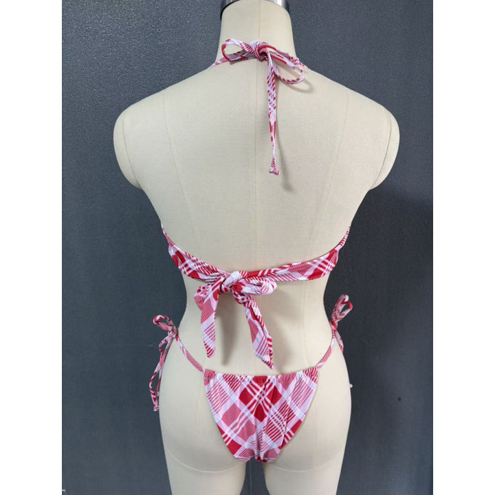 Damen Crop-Top Bikini mit asymmetrischem Schnitt und modischem Karomuster Drune