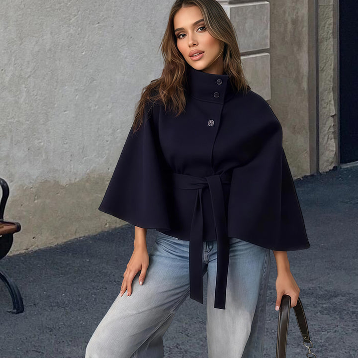 Damen Kapuzenjacke mit Wickelgürtel und elegantem Stehkragen Drune