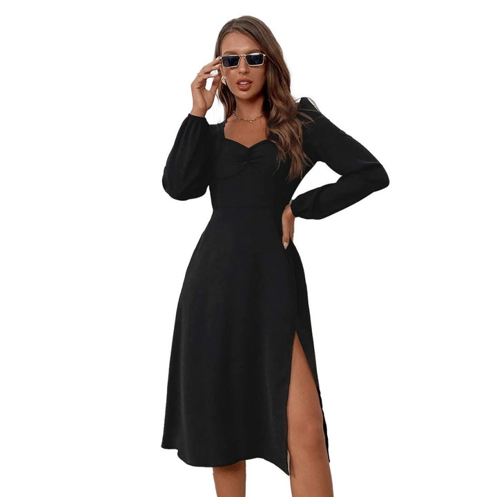 Damen Midikleid mit eleganter Raffung und seitlichem Schlitz Drune