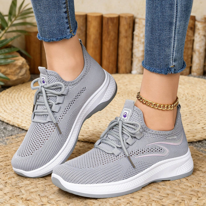 Damen nan atmungsaktiver Strick-Freizeitsneaker mit elastischer Schnürung und stoßabsorbierender Keilsohle Drune
