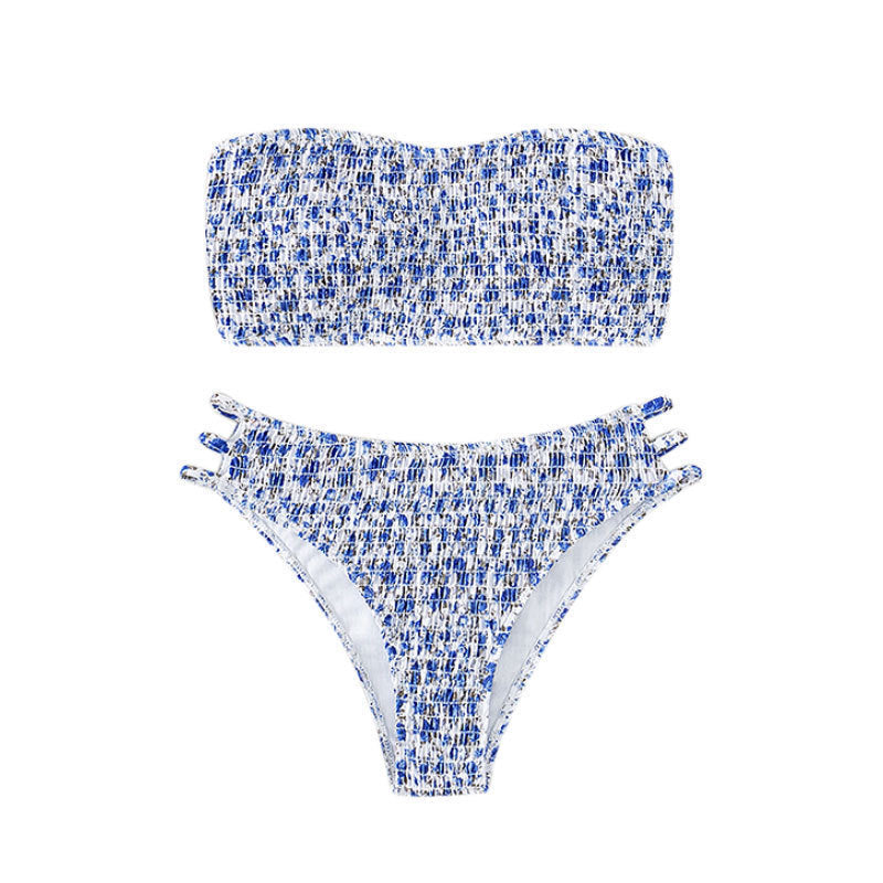 Damen Bandeau-Bikini-Set mit elastischem Rüschendesign und verstellbaren Trägern Drune