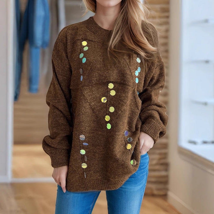Damen gemütlicher Strickpullover mit funkelnden Pailletten Drune