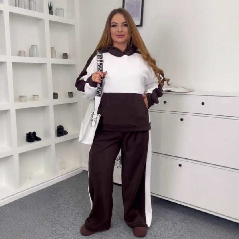 Damen gemütliches Fleece-Casual-Set mit farblich abgesetzten Details Drune