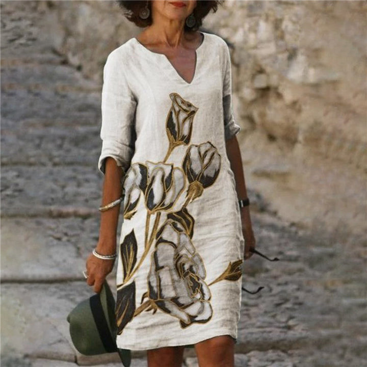 Damen Freizeitkleid mit floralem Design und V-Ausschnitt Drune