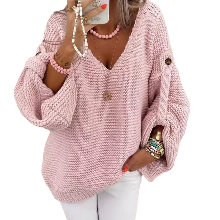 Damen V-Ausschnitt Strickpullover mit weitem Schnitt Drune
