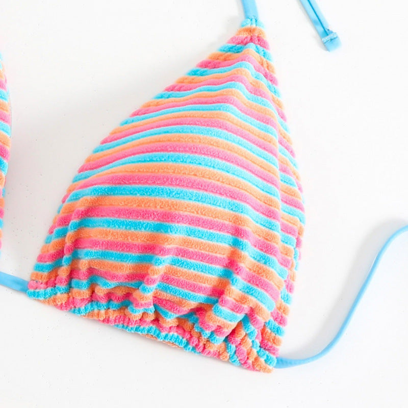 Damen Triangel-Bikini mit verstellbaren Bindebändern und verspieltem Streifenmuster Drune