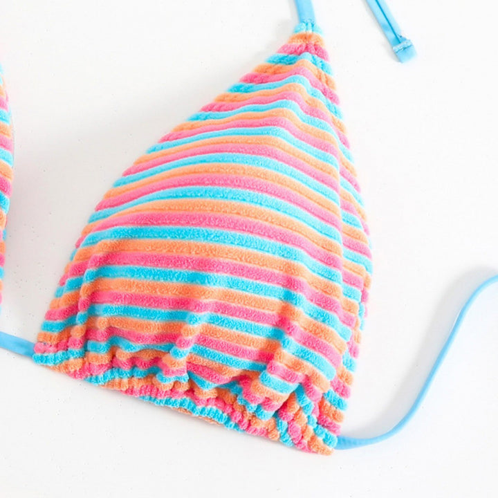 Damen Triangel-Bikini mit verstellbaren Bindebändern und verspieltem Streifenmuster Drune