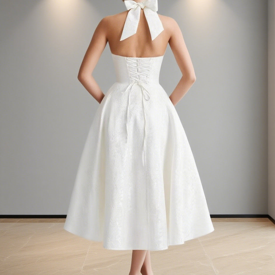 Damen Elegantes Hochzeitskleid mit schwingendem Rock und tiefem V-Ausschnitt Drune